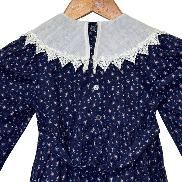 Vintage Polly Flinders Made in USA  Size 4 Smocked Blue Floral Collared Dress - Picture 5 of 8